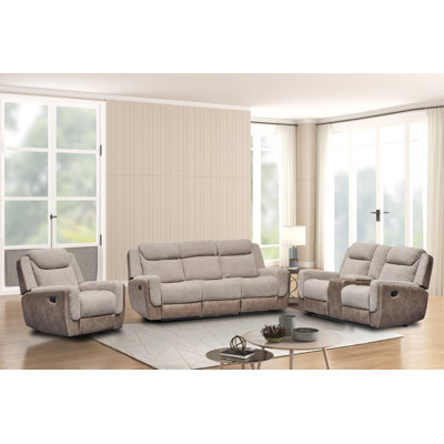 3-Piece Manual Reclining Living Room Set With USB Port & Cup Holders & Console