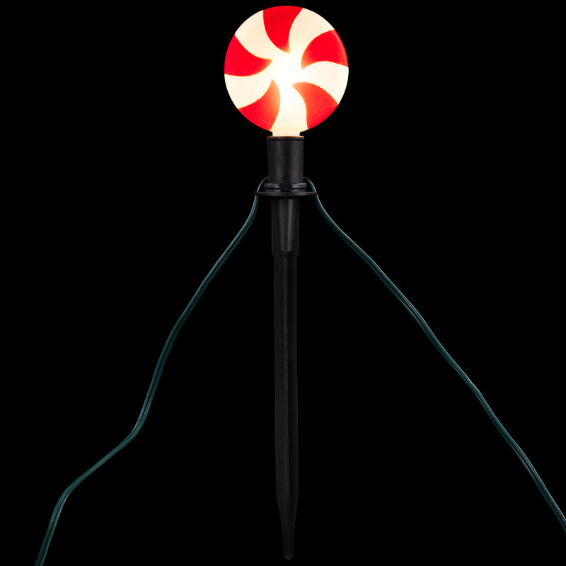 Set of 4 Peppermint Candy LED Pathway Markers with Green Wire