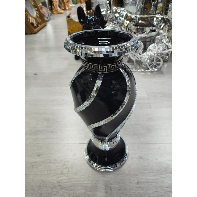 40Cm Spiral Crushed Diamond Ceramic Flower Vase V070, Black