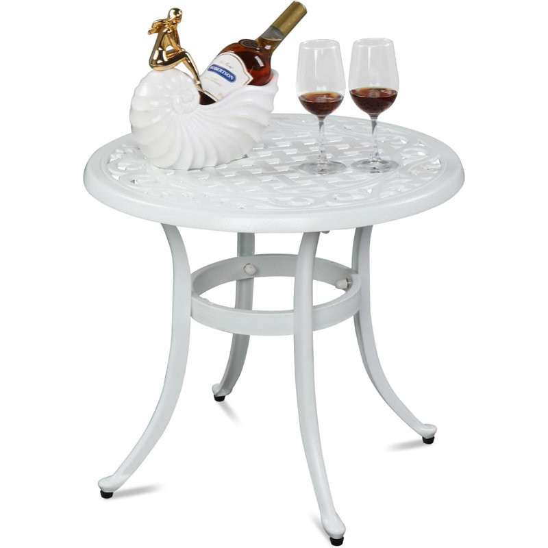 Table d'appoint extérieure en fonte d'aluminium, Blanc