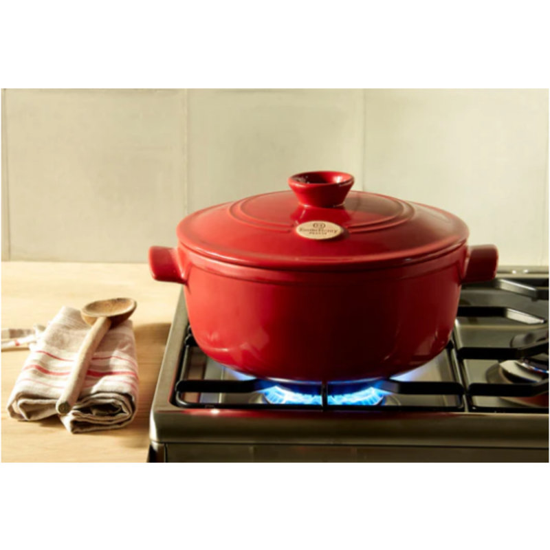 Emile Henry Ceramic Finish Flame Round Stewpot Dutch Oven, 4.2 Quart, Charcoal, 4 quarts , Charcoal