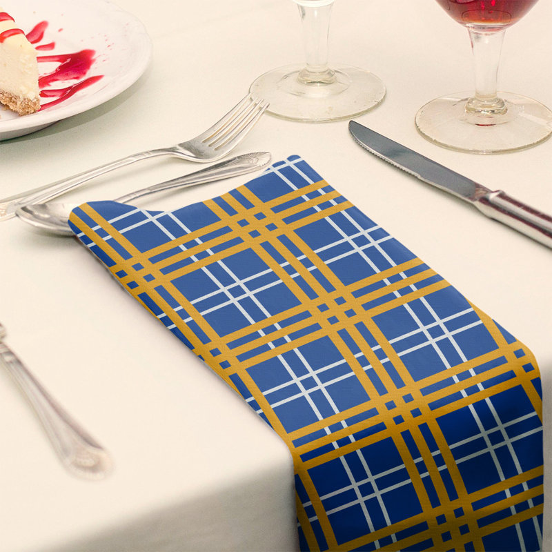 Plaid Square Napkin, Blue/White/Gold, 22" x 22", Cotton