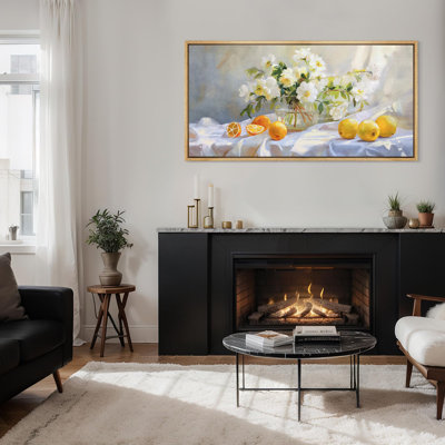 " Still Life With White Blossoms And Citrus Fruits Illustrations Retro Ready To Hang "