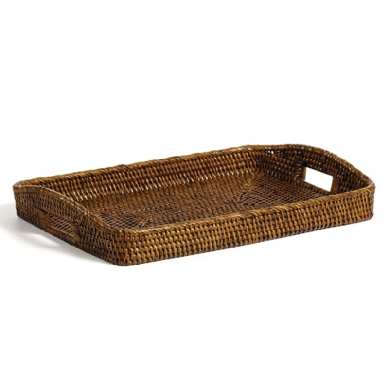 Burma Rattan Decorative Tray, 3.5" H x 20.5" W x 13.5" D, White Wash