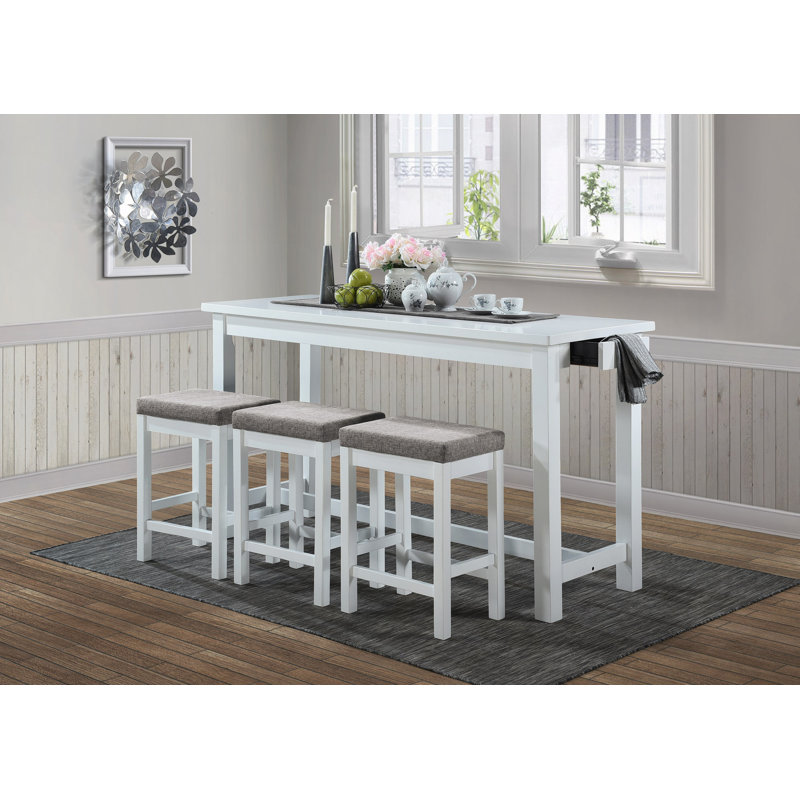 Ensemble de salle à manger 4 pièces à hauteur de comptoir avec tiroir et ports USB intégrés et 3 tabourets, Blanc