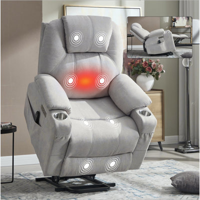 Fauteuil inclinable électrique en polyester jusqu'à 350 lb, mécanisme de mouvement robuste avec massage par vibration à 8 points et chauffage lombaire, ports USB et Type-C, porte-gobelets en acier inoxydable