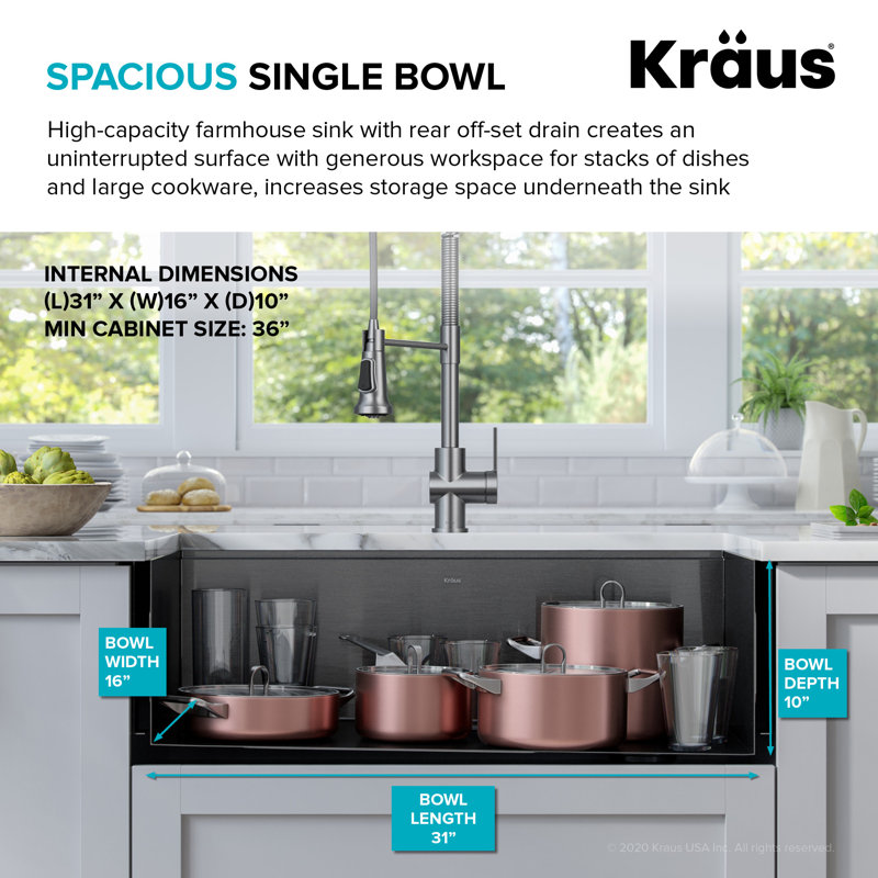 Évier de cuisine KRAUS Kore ™ Workstation Farmhouse, L 33 po x l 20,25 po x H 10,5 po, Acier inoxydable noir