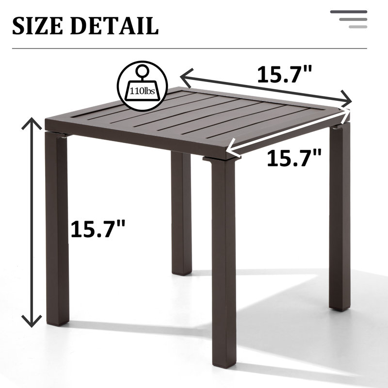 Table d'appoint d'extérieur carrée en aluminium Herv, Brun