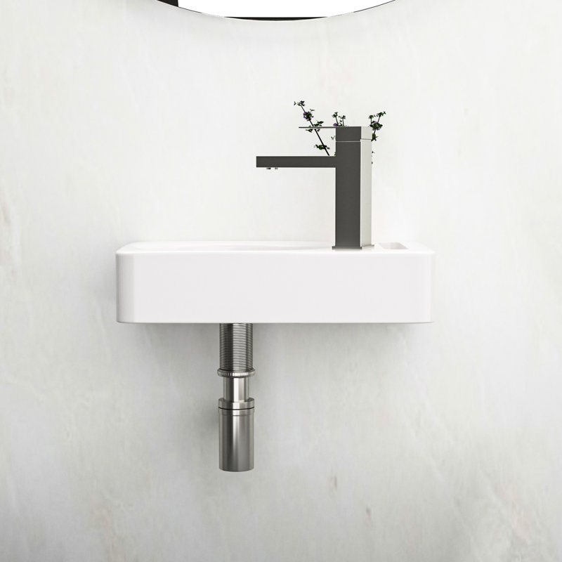 Lavabo de salle de bain mural en céramique blanc - 15,43 po x l 8,48 l, rectangulaire, teinté, faible absorption d'eau, résistance aux acides, robinet simple à fixation rectangulaire pour salle de bain moderne de 15,43 po x 8,48 po
