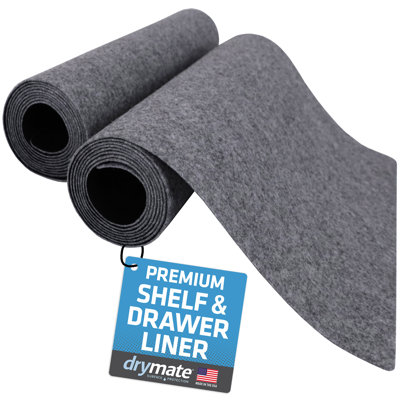 Premium Luxury Shelf & Drawer Liner, Thick Cushioned Fabric, Absorbent, Waterproof, Slip-Resistant, Non-Adhesive, Liners for Kitchen Cabinets, Cupboards (Grey) (12”x59”) (USA Made)