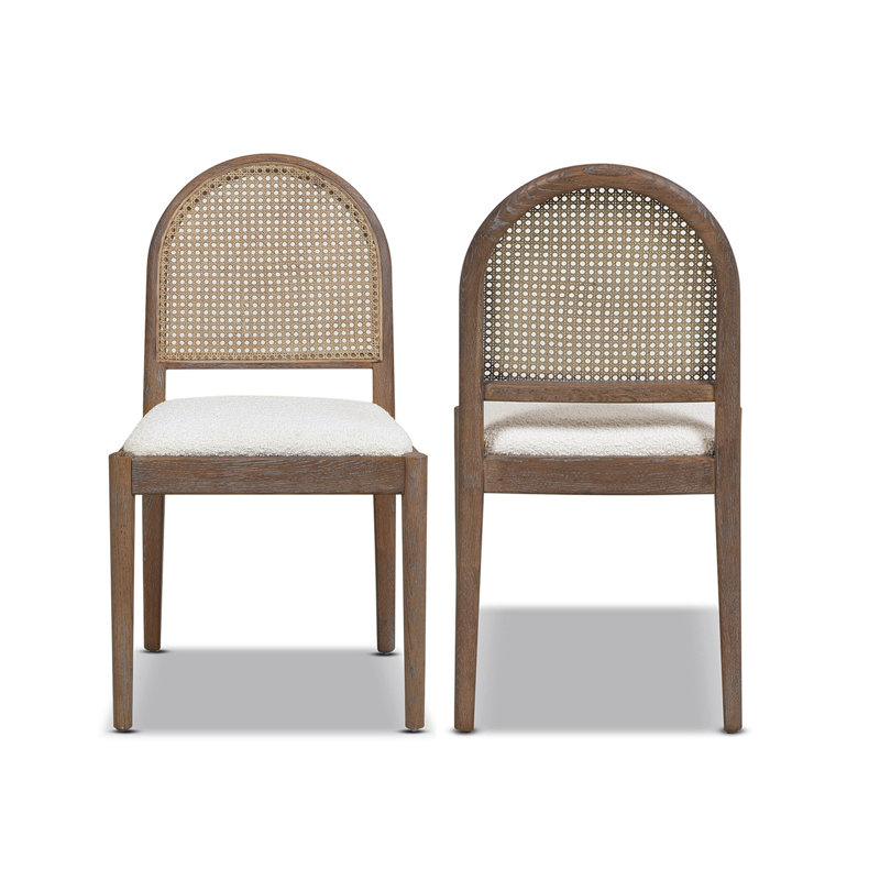 Cossette 18.5'' H Upholstered Oak Side Chair, Ivory Boucle, Brown
