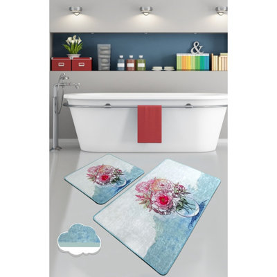 Ensemble de tapis de bain de qualité supérieure (2 pièces) en polyester antibactérien de 23,6 po x 39,4 po et de 19,7 po x 23,6 po | Dessous antidérapant, 700 g / m² | Lavable à la machine, doux et durable pour le confort de la salle de bain, design élégant et fonctionnel