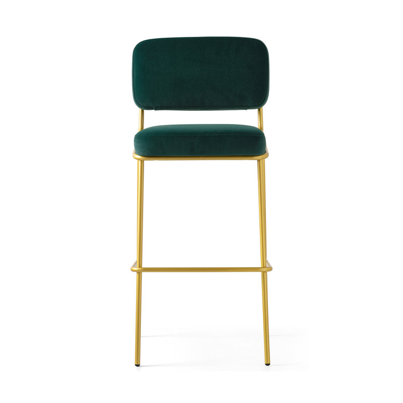 Tabouret de comptoir rembourré Sixty, Tabouret de comptoir (siège d'une hauteur de 25,6, Laiton peint, Vert forêt foncé