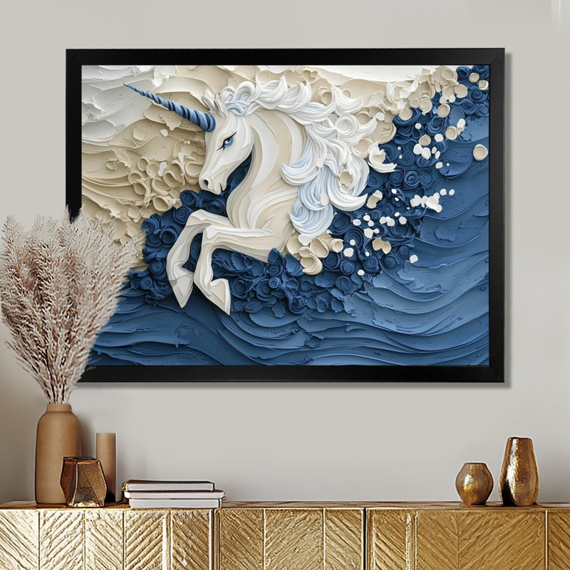 Unicorn Majestic Mythical World I - Décoration murale licornes, Reproduction encadrée d'une seule photo sans pass, Noir