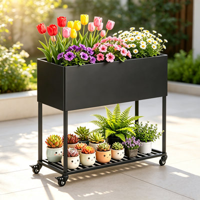 Elevated Metal Planter Box, Double-layer, with wheels
