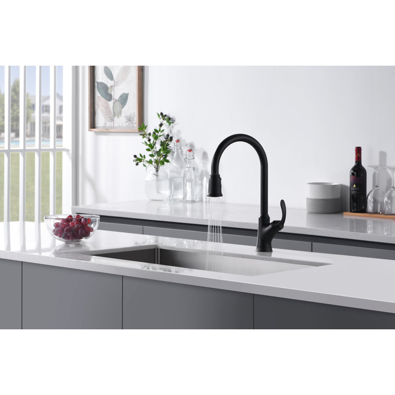 Stilleto Collection High-Arc Single Handle Kitchen/Bar Faucet with 2-Function Pull-Down Spout Sprayer - Matte Black