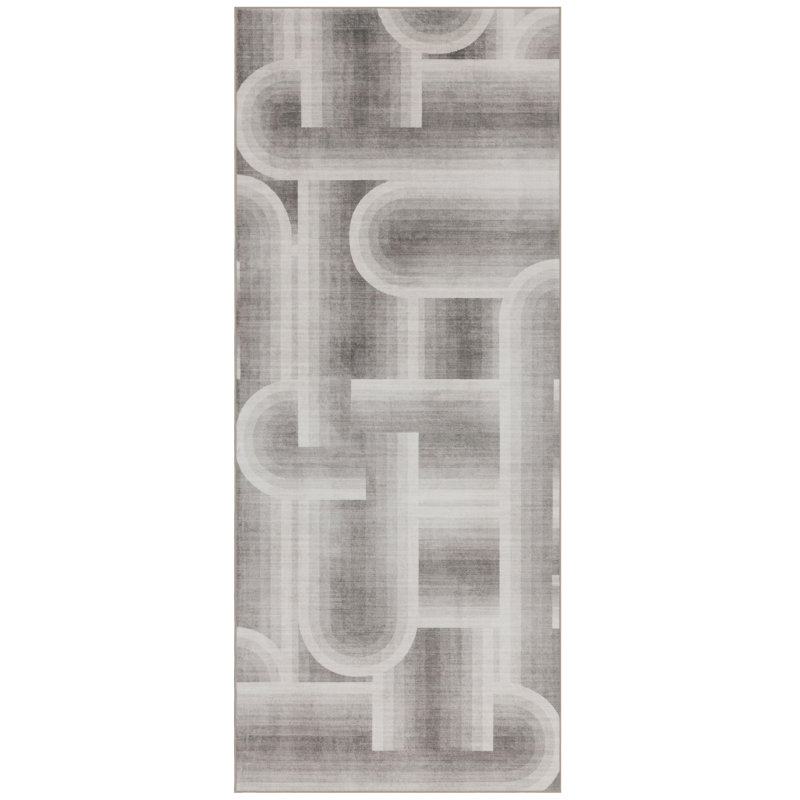 Lyra Modern Geometric Beige Machine Washable Area Rug, Runner 2'6" x 8', Beige