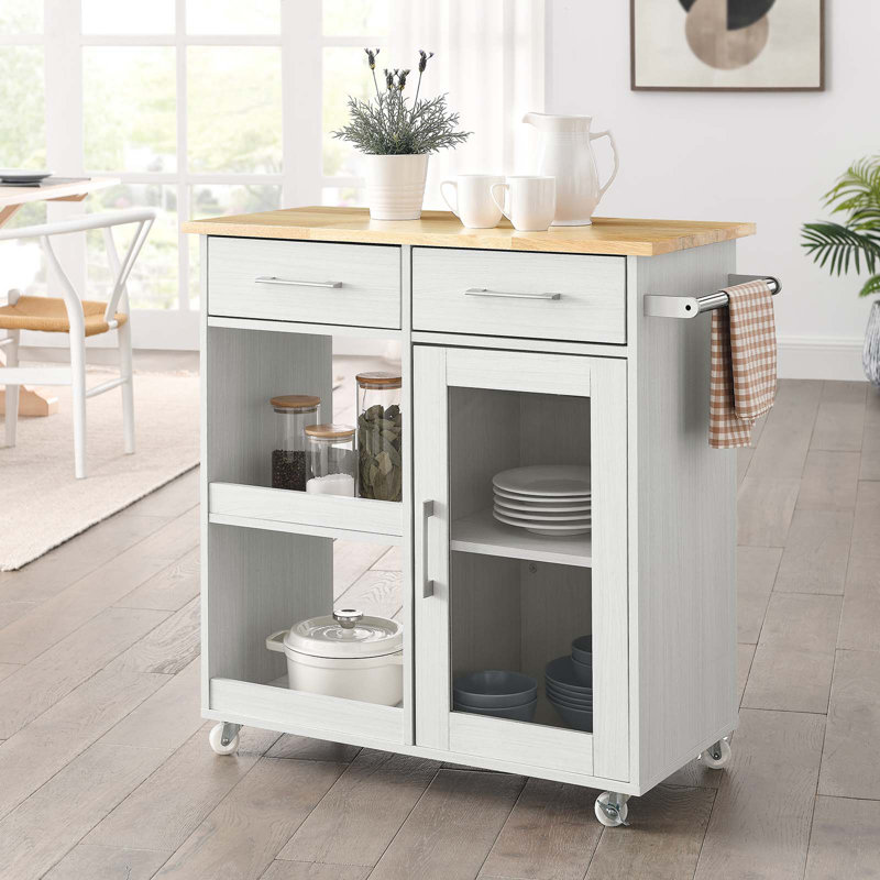 Modway Culinary Kitchen Cart With Towel Bar, White