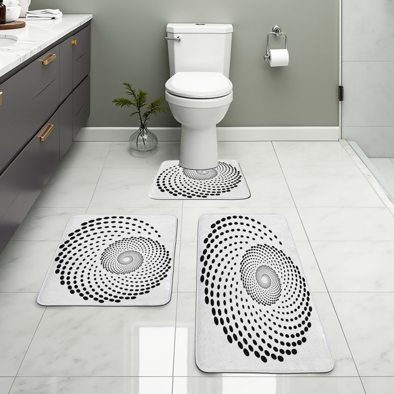  Ensemble de tapis de salle de bain blanc 3 pièces en U et tapis rectangulaires noir et blanc