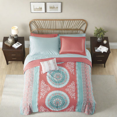 Ensembles de literie Boho avec édredon en polyester corail, décor de chambre complet