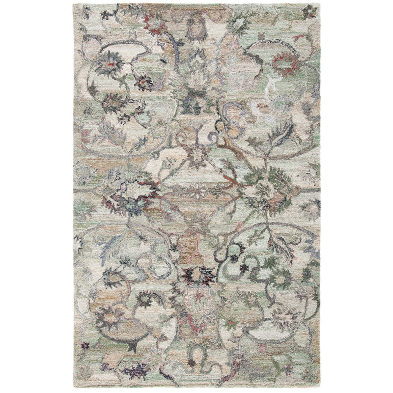 Tapis vert sauge / beige touffeté à la main Lineberger, Rectangle 4 pi x 6 pi