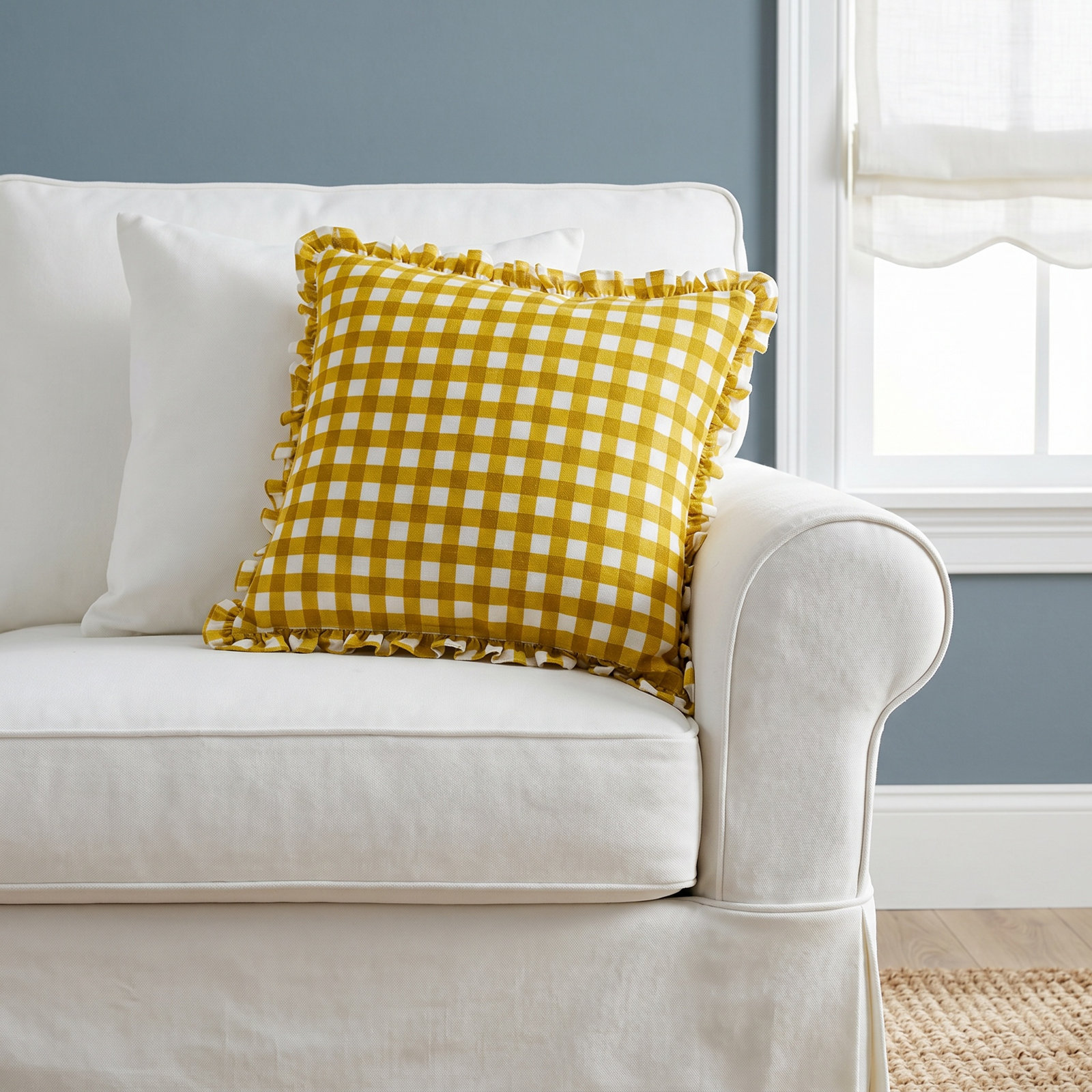 Zeppelin Plaid Cotton Throw Pillow, Pillow Cover Only - No Insert, 22" x 22", Yellow Plaid