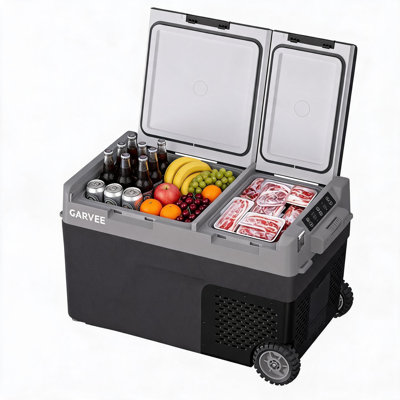 40QT (38L) Dual Zone Car Refrigerator Freezer, Portable Electric Compressor Cooler, Rapid Freezing -4°F to 68°F, 12V/24V/AC,  Wheels, Large Handle – US Market Only, Large Handle + Wheels