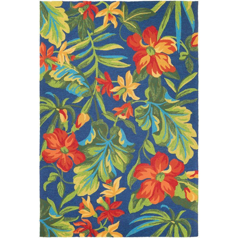 Tapis d'extérieur bleu azur / vert / rouge fabriqué à la main à motif floral Stowthewold, Rectangle 8 pi x 11 pi