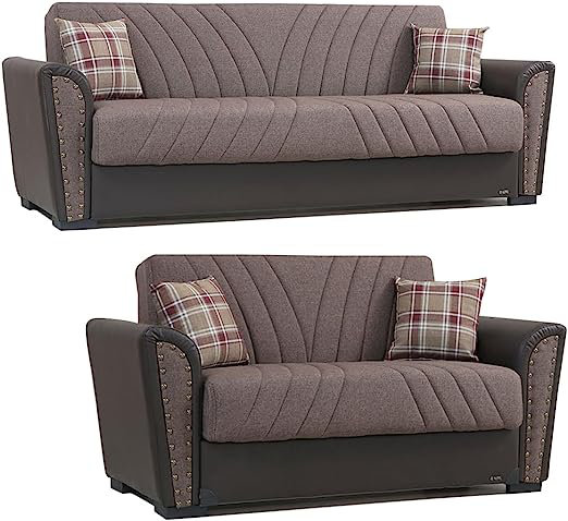 Sundon 87" Fabric Convertible Sleeper Sofa Bed , Brown Polyester Blend