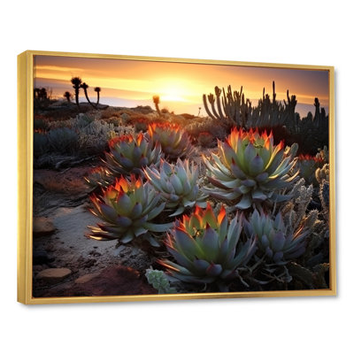 «Succulent Desert Cactus Field Burning Sunset III» - Art mural succulent