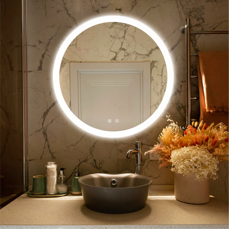 Miroir de salle de bain pour salle de bain avec lumière intense, intensité variable, contrôle de l'interrupteur mural, antibuée, IRC 90 réglable 3000K-4500K-6000K, IP54 imperméable à l'eau, vertical et horizontal