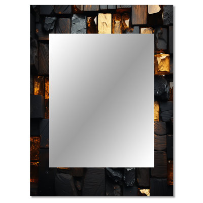 Grunge Gold Cubes Abstract Geometric III - Geometric Wall Mirror, Modern Decorative Mirror, Printed Metal Art