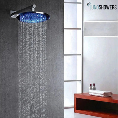 Tête de douche à DEL murale de 8 pouces avec 5 lumières à changement de couleur Juno - conception moderne de pluie