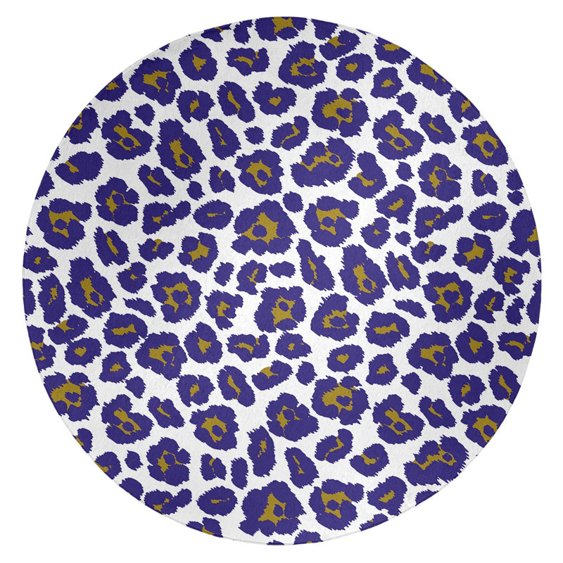 Imprimé animalier blanc/mauve/jaune Tapis décoratif, Rond 5 pi