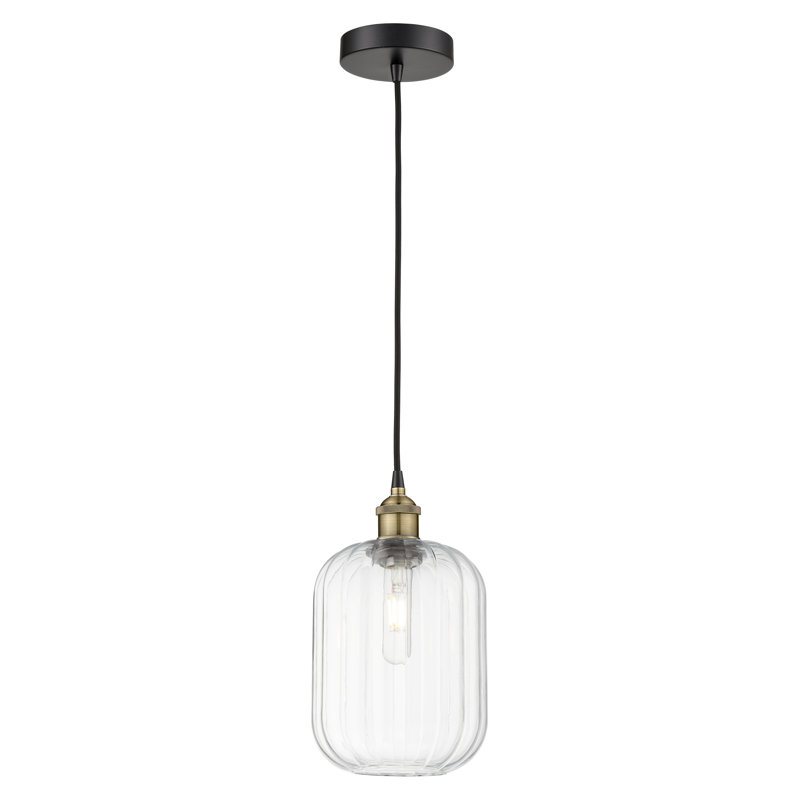 Edison - Alyette - Mini-luminaire suspendu avec cordon 1 lumière, Clair, Laiton antique noir
