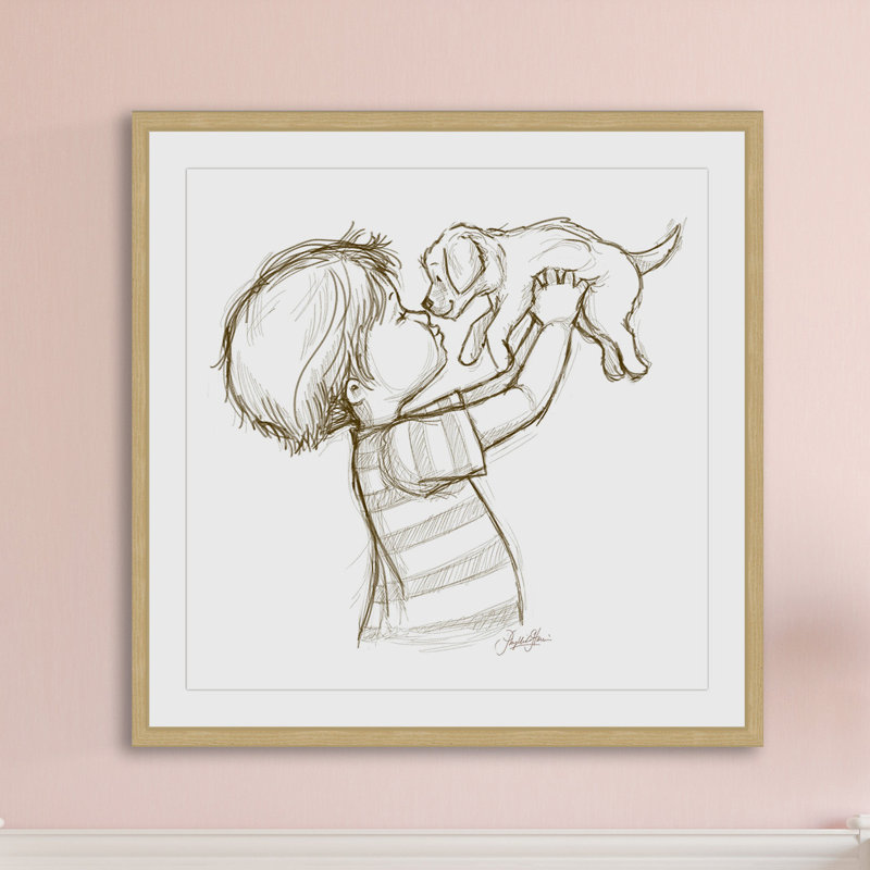 'Boy Loves Puppy' by Phyllis Harris Framed Print, 12" H x 12" W x 1.5" D