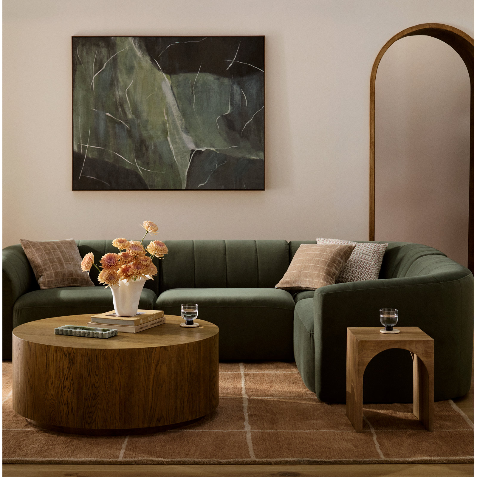 Augustine Velvet Modular Sectional, Soren Olivine Performance Velvet