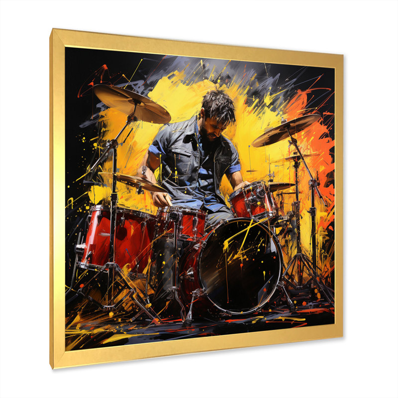 «Music Drummers Groove an II», reproduction, H 36 po x l 36 po x P 1,5 po, Cadre doré à une seule photo