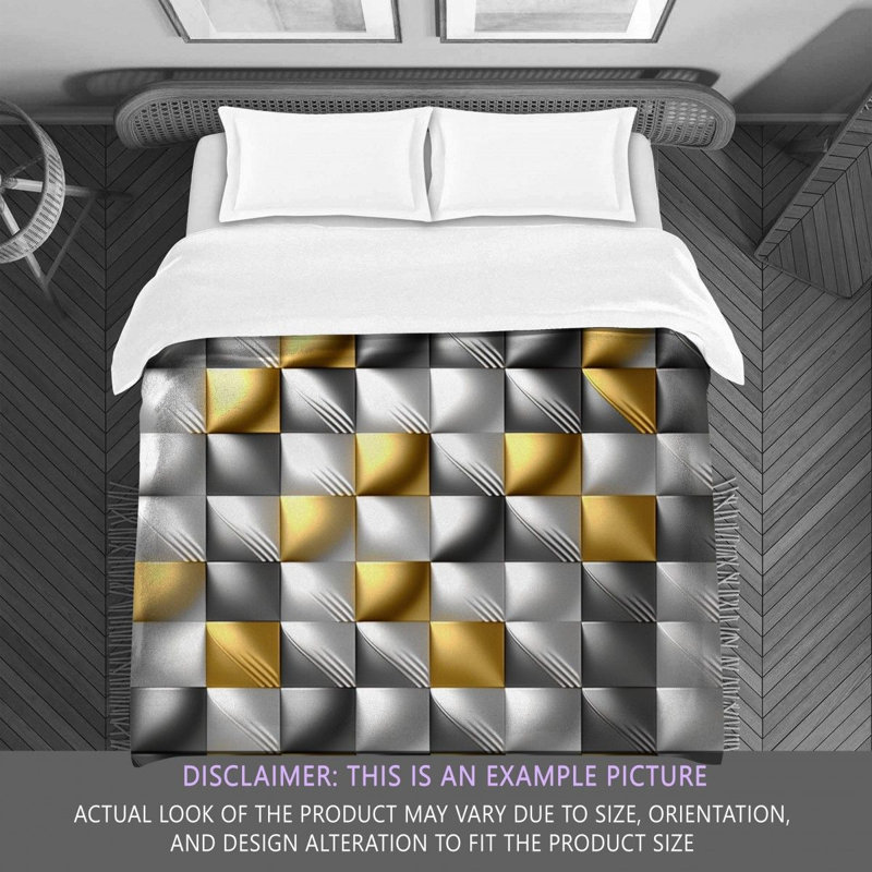 Polyester Comforter, Twin Extra Long Comforter, Gold/Silver Checkered