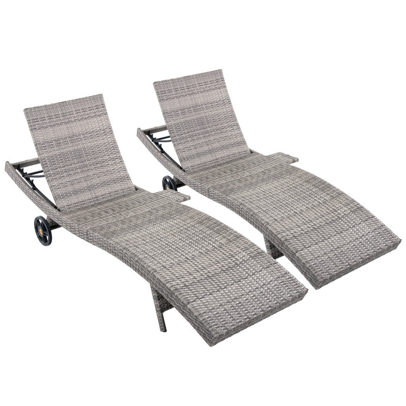 Ensemble de chaises longues 80 "en osier 2 pièces - Chaises d'extérieur inclinables avec roulettes et table d'appoint coulissante