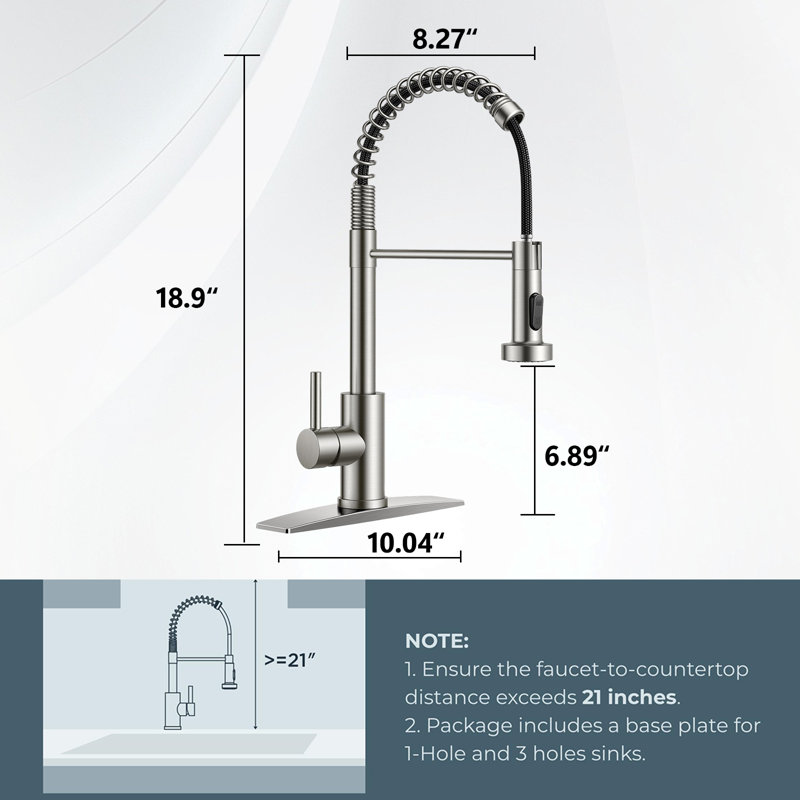 Stainless Steel Single-Handle Spring Pull-Out Faucet With Pull-Down Sprayer For Kitchens, Farmhouses, Campervans, Laundry Rooms