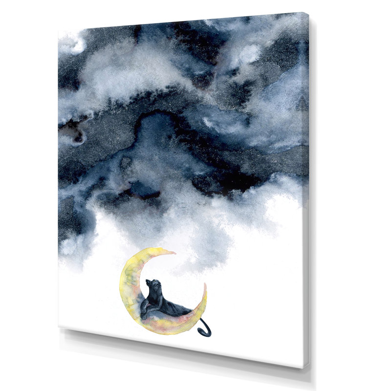 Panthère noire avec demi-lune jaune - reproduction sur toile, Toile tendue, H 40 po x l 30 po