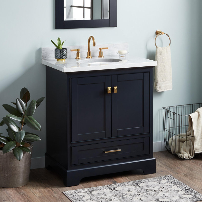 Quen 30" Freestanding Single Basin Vanity Set with Cabinet, Vanity Top, and Oval Undermount Sink, Gray, Brushed Nickel