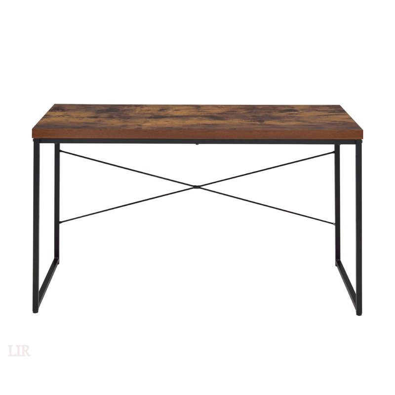 Élégant bureau d'écriture à plateau rectangulaire avec pieds en métal, finition chêne vieilli pour un bureau à domicile moderne