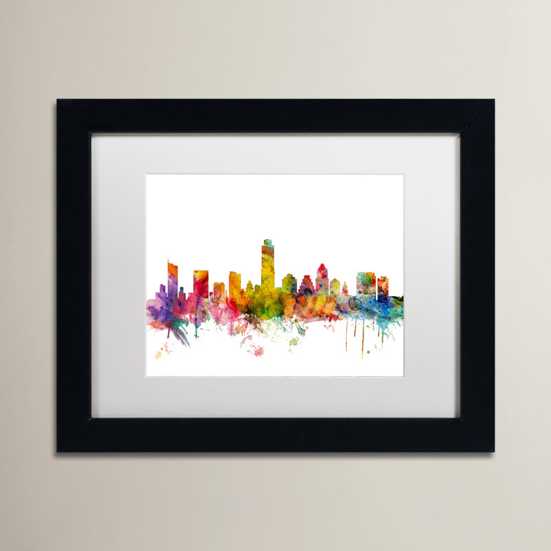 Horizon austin texas, impression encadrée, H 11 po x l 14 po x P 0,5 po, Cadre noir, Blanc