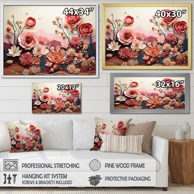 Cactus Crimson Collage, impression sur toile encadrée, H 24 po x l 32 po x P 1 po, Toile tendue