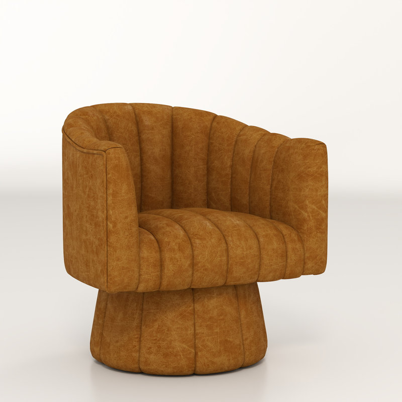 Murrow Upholstered Swivel Barrel Chair, Mustard Polyester