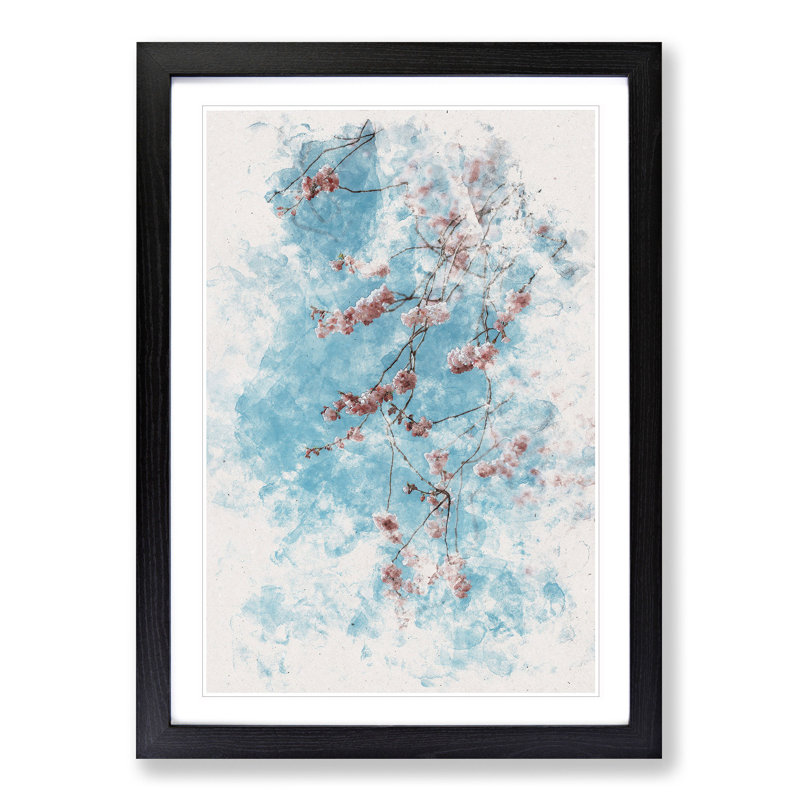 Beautiful Pink Cherry Blossom Watercolour - Picture Frame Graphic Art, 45cm H x 33cm W x 2cm D, Black Framed