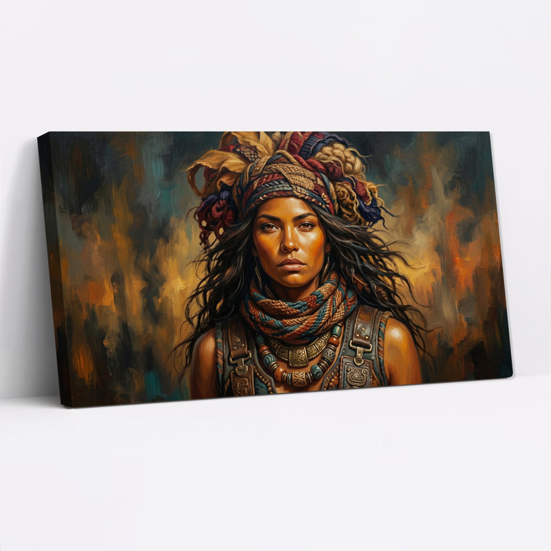 «Woman with Colorful Headwrap and Leather sangles», art mural, L 40 po x H 20 po