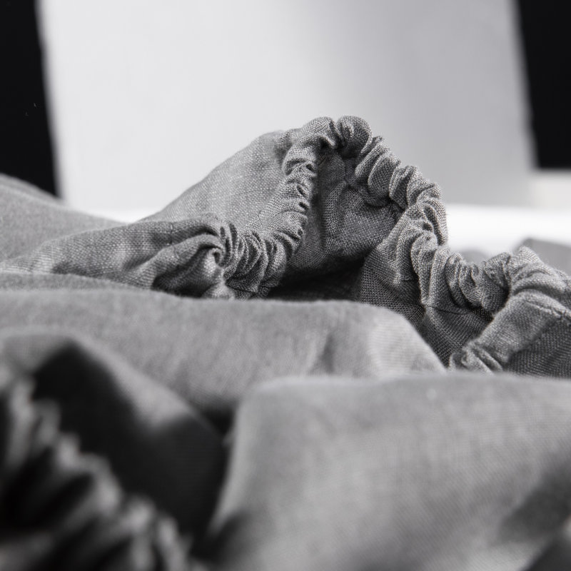  Ensemble de draps en lin pur lavé à la pierre, drap-housse 16 po, Grand, Gris anthracite